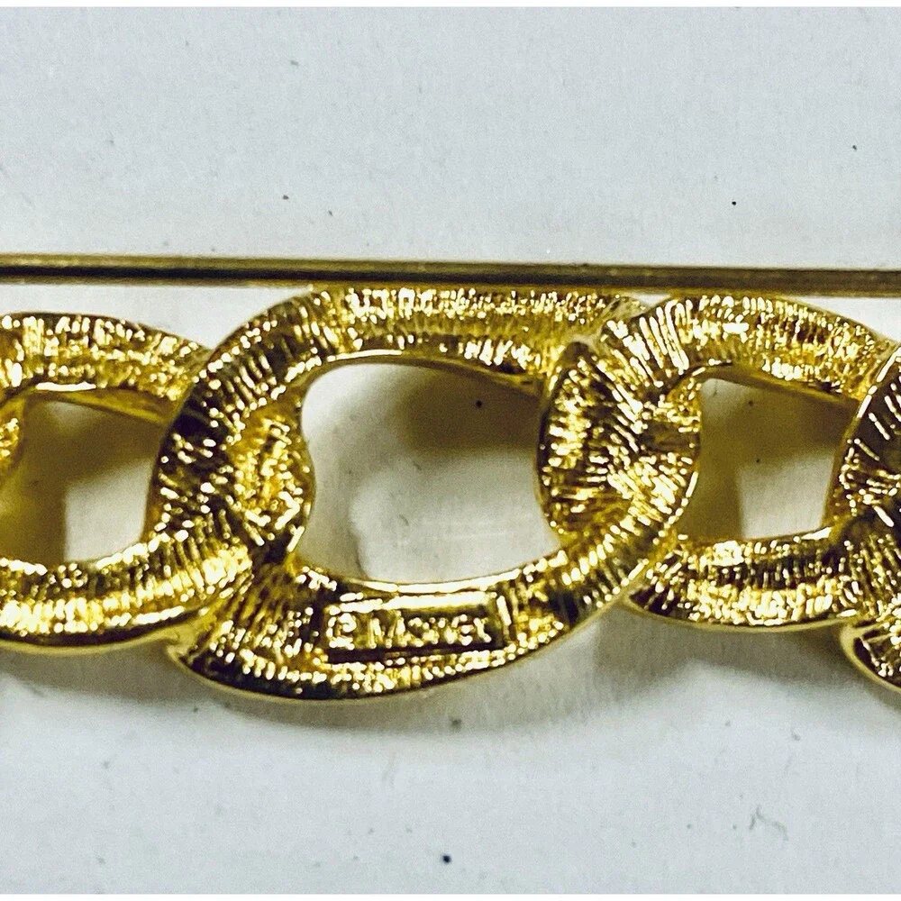 Lot 2 Vintage Monet Brooches Gold Tone Ribbon Curl Chain Link 1980s Signed